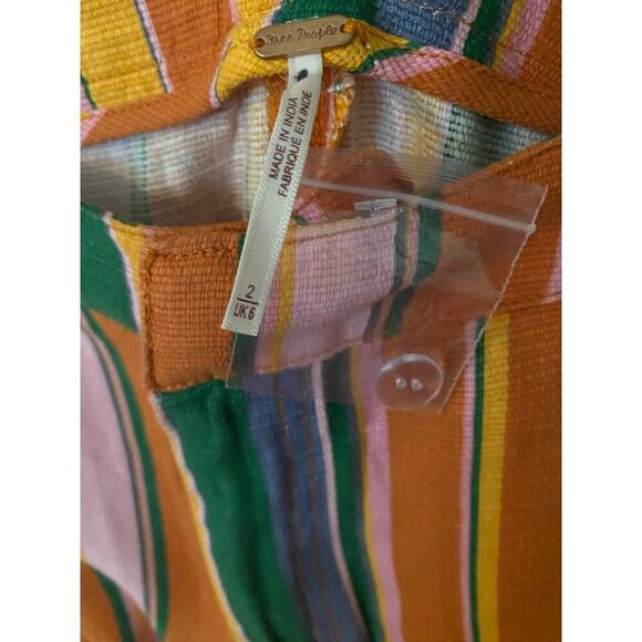 Free People La Paz Multi Color Stripe Boho Preppy Straight Leg Women Pants Y2K - Picture 7 of 8